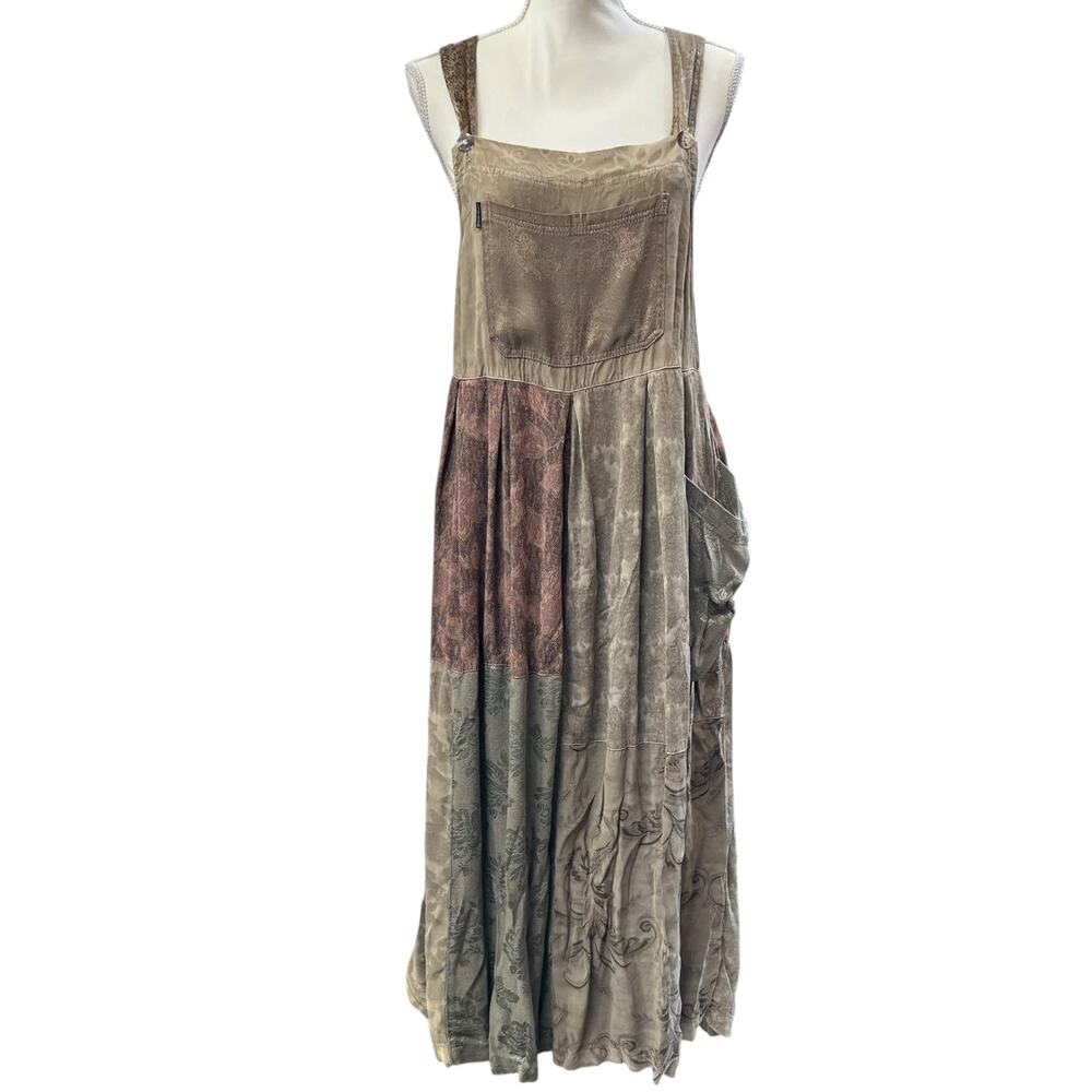Citron Santa Monica Patchwork Maxi Overall Dress Size 1 Brown Boho Jumper